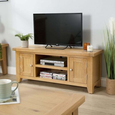 Melbourne Oak & Pine TV Stand with Storage Cabinets - Oak Melbourne Oak & Pine TV Stand with Storage Cabinets - Oak