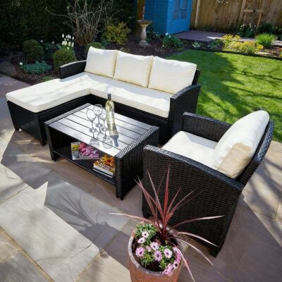 Trapani 4 Piece Rattan Outdoor Furniture Set - Black Trapani 4 Piece Rattan Outdoor Furniture Set - Black