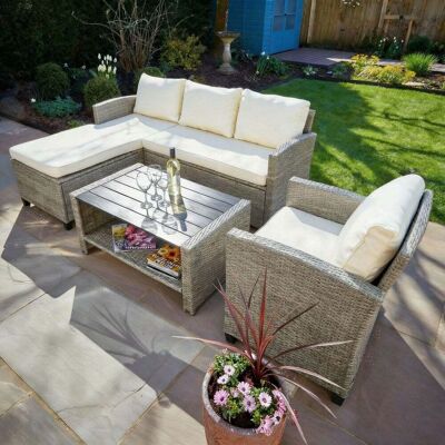 Trapani 4 Piece Rattan Outdoor Furniture Set - Taupe Trapani 4 Piece Rattan Outdoor Furniture Set - Taupe