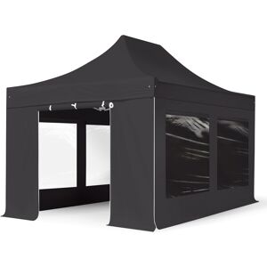 TOOLPORT 3x4.5m PES 750 Pop up gazebo PREMIUM Steel 40 mm, incl. 4 side panels with Panorama Windows, black - (600043) TOOLPORT 3x4.5m PES 750 Pop up gazebo PREMIUM Steel 40 mm, incl. 4 side panels with Panorama Windows, black - (600043)