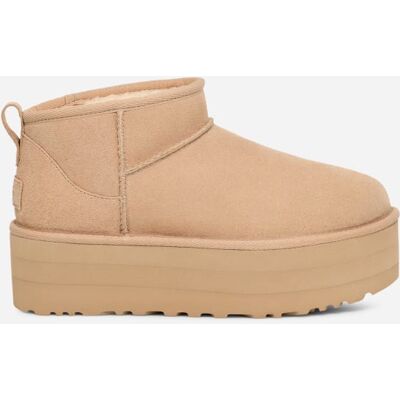 UGG® Classic Ultra Mini Platform Boot for Women in Driftwood/White Pepper, Size 8, Suede/Polyester/Wool UGG® Classic Ultra Mini Platform Boot for Women in Driftwood/White Pepper, Size 8, Suede/Polyester/Wool