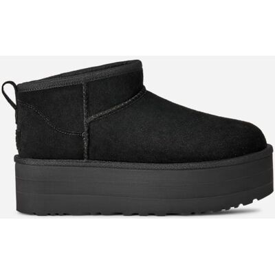 UGG® Classic Ultra Mini Platform for Women in Black, Size 4, Suede/Polyester/Wool UGG® Classic Ultra Mini Platform for Women in Black, Size 4, Suede/Polyester/Wool