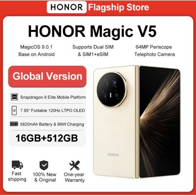 HONOR Magic V5 16GB+512GB Global Version 5G Smartphone 120Hz Foldable OLED Screen Snapdragon 8 Elite 5820mAh 66W SuperCharge NFC HONOR Magic V5 16GB+512GB Global Version 5G Smartphone 120Hz Foldable OLED Screen Snapdragon 8 Elite 5820mAh 66W SuperCharge NFC
