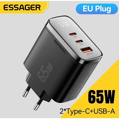 Essager 65W GaN USB Type C Charger Digital Display QC 4.0 PD 3.2 PPS 45W Fast Charge For Samsung Huawei IPhone17 Laptop MacBook Essager 65W GaN USB Type C Charger Digital Display QC 4.0 PD 3.2 PPS 45W Fast Charge For Samsung Huawei IPhone17 Laptop MacBook