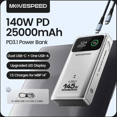 MOVESPEED M25Pro 140W Power Bank 25000mAh PD3.1 Fast Charge Portable External Battery 100W Powerbank for MacBook Notebook Laptop MOVESPEED M25Pro 140W Power Bank 25000mAh PD3.1 Fast Charge Portable External Battery 100W Powerbank for MacBook Notebook Laptop