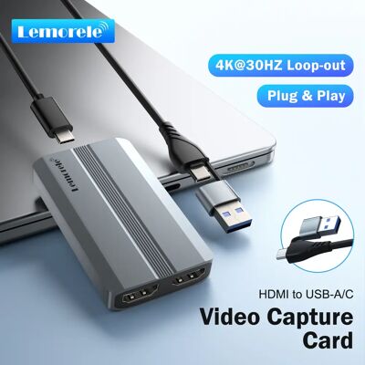 Lemorele Video Capture Card 4K HDMI-Compatible to USB A/Type-C Video Recording Card for Game Recording Live Streaming Grabber Lemorele Video Capture Card 4K HDMI-Compatible to USB A/Type-C Video Recording Card for Game Recording Live Streaming Grabber