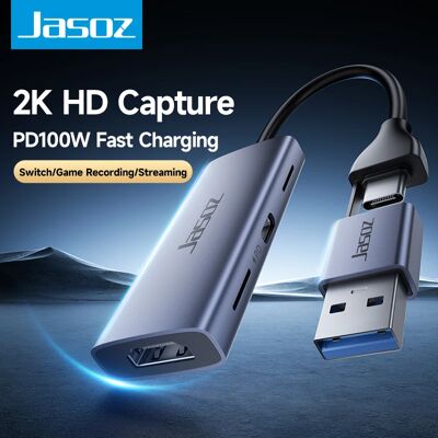 Jasoz Video Capture Card PD 100W 4K HDMI to USB Type-C Video Grabber for Switch Xbox PS4/5 Gaming Live Streaming Video Recorder Jasoz Video Capture Card PD 100W 4K HDMI to USB Type-C Video Grabber for Switch Xbox PS4/5 Gaming Live Streaming Video Recorder