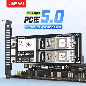 JEYI Support RAID PCIe 5.0 to Dual M.2 NVMe Adapter (256Gbps) -Card Supports X8/X16 Slot for 2280/2260/2242/2230 SSDs JEYI Support RAID PCIe 5.0 to Dual M.2 NVMe Adapter (256Gbps) -Card Supports X8/X16 Slot for 2280/2260/2242/2230 SSDs
