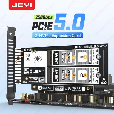 JEYI Two in one PCIe 5.0 to M.2 NVMe Adapter Card 256Gbps Supports X8/X16 Slot for 2280/60/42/30 NVME SSD Support RAID 0 JEYI Two in one PCIe 5.0 to M.2 NVMe Adapter Card 256Gbps Supports X8/X16 Slot for 2280/60/42/30 NVME SSD Support RAID 0