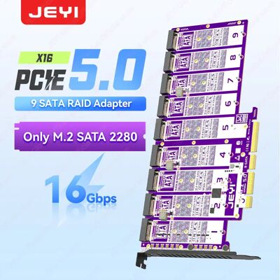 JEYI 9-Bay PCIe 5.0 to X16 M.2 SATA Adapter 16Gbps Supported 2280 NGFF SATA SSD Supports PCIe X4/X8/X16 Supports RAID 0/1/5 JEYI 9-Bay PCIe 5.0 to X16 M.2 SATA Adapter 16Gbps Supported 2280 NGFF SATA SSD Supports PCIe X4/X8/X16 Supports RAID 0/1/5