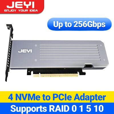 JEYI 4 SSD M.2 X16 PCIe 4.0 X4 Expansion Card with Heatsink, Supports 4 NVMe M.2 2280 up to 256Gbps, Support Bifurcation Raid JEYI 4 SSD M.2 X16 PCIe 4.0 X4 Expansion Card with Heatsink, Supports 4 NVMe M.2 2280 up to 256Gbps, Support Bifurcation Raid
