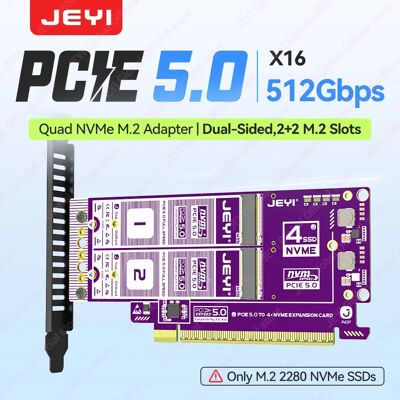 JEYI PCIe 5.0 X16 Quad M.2 Expansion Card 512Gbps Support RAID Dual-Sided Slot Adapter Card 8TB per SSD Compatible PCIe 4.0/3.0 JEYI PCIe 5.0 X16 Quad M.2 Expansion Card 512Gbps Support RAID Dual-Sided Slot Adapter Card 8TB per SSD Compatible PCIe 4.0/3.0