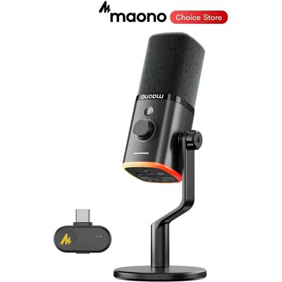 MAONO PD100W USB Wireless Dynamic Microphone Cardioid Mic 50m Range One-Touch Noise Reduction RGB for PC Gaming Live Streaming MAONO PD100W USB Wireless Dynamic Microphone Cardioid Mic 50m Range One-Touch Noise Reduction RGB for PC Gaming Live Streaming