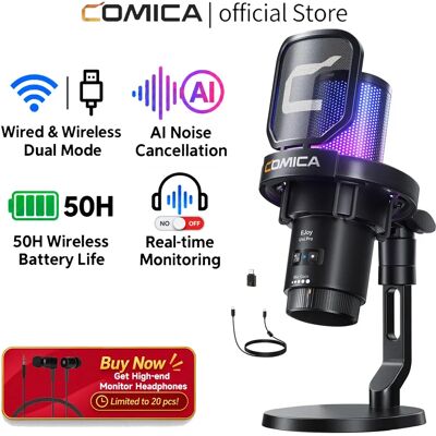 COMICA Uni Pro Wireless USB Gaming Microphone for PC Laptop Smartphone Noise Cancellation Condenser Mic with RGB Lights COMICA Uni Pro Wireless USB Gaming Microphone for PC Laptop Smartphone Noise Cancellation Condenser Mic with RGB Lights