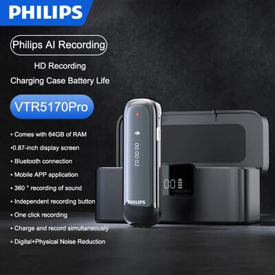 Philips VTR5170Pro Voice Recorder 64G Mini Bluetooth Recording Pen HD Noise Reduction Meeting Record Interview One-key Recording Philips VTR5170Pro Voice Recorder 64G Mini Bluetooth Recording Pen HD Noise Reduction Meeting Record Interview One-key Recording