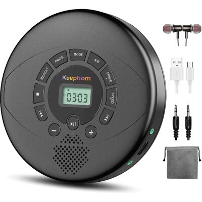 kuephom Portable CD player with USB rechargeable discman with speaker and earbuds CD walkman for car with anti-shock protection kuephom Portable CD player with USB rechargeable discman with speaker and earbuds CD walkman for car with anti-shock protection