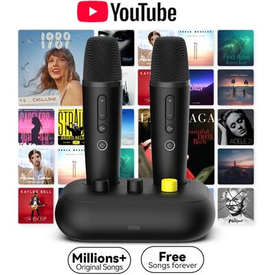 Puremic Karaoke Machine K3 with Millions Songs Free Forever Duet Karaoke Mics for Singing with Rechargeable Dock, HDMI+Aux Cable Puremic Karaoke Machine K3 with Millions Songs Free Forever Duet Karaoke Mics for Singing with Rechargeable Dock, HDMI+Aux Cable