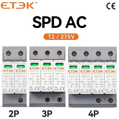 ETEK House Surge Protective Device Protector Arrester Protection Type T2 SPD AC 2P 3P 4P 20KA~40KA 275V EKU5 ETEK House Surge Protective Device Protector Arrester Protection Type T2 SPD AC 2P 3P 4P 20KA~40KA 275V EKU5