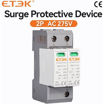 ETEK Type 2 SPD Surge Protector Lightning Arrester 2P 4P 20KA-40KA 275V AC DIN Rail Mounted Overvoltage Protection Home EKU5 ETEK Type 2 SPD Surge Protector Lightning Arrester 2P 4P 20KA-40KA 275V AC DIN Rail Mounted Overvoltage Protection Home EKU5
