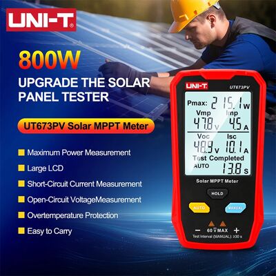 UNI-T UT673PV Solar MPPT Meter 5-800W PV Module Maximum Power Tester Photovoltaic Panel Tracker Meter Open Circuit Voltage Lmp UNI-T UT673PV Solar MPPT Meter 5-800W PV Module Maximum Power Tester Photovoltaic Panel Tracker Meter Open Circuit Voltage Lmp