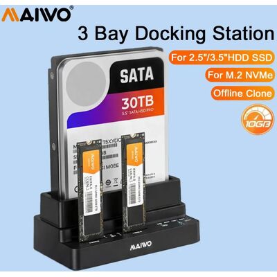 MAIWO 3 Bay Hard Drive Docking Station 10Gbps with M.2 NVMe SSD Enclosure 2.5' 3.5'' Inch HDD Case Offline Clone for Pc Laptops MAIWO 3 Bay Hard Drive Docking Station 10Gbps with M.2 NVMe SSD Enclosure 2.5' 3.5'' Inch HDD Case Offline Clone for Pc Laptops