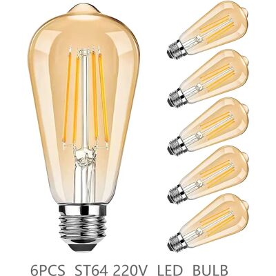 YRB ST64 LED Bulb 6-Pack 4W/6W/8W Edison Retro Vintage Light Bulb - E27 Screw Base 220V 2700K Warm White, Energy Saving YRB ST64 LED Bulb 6-Pack 4W/6W/8W Edison Retro Vintage Light Bulb - E27 Screw Base 220V 2700K Warm White, Energy Saving
