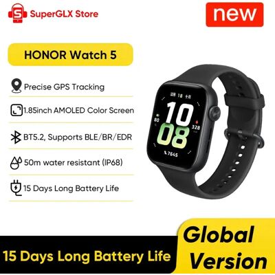 Global Version HONOR Watch 5 Smartwatch 1.85'' AMOLED Color Screen 64MB RAM+4GB ROM 480mAh Battery Support Bluetooth 5ATM&IP68 Global Version HONOR Watch 5 Smartwatch 1.85'' AMOLED Color Screen 64MB RAM+4GB ROM 480mAh Battery Support Bluetooth 5ATM&IP68