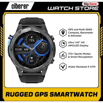 New Ciberer DM56 GPS Smart Watch 1.43''HD AMOLED Display Multi GNSS Compass, Barometer& Altimeter 5 ATM Voice Calling Smartwatch New Ciberer DM56 GPS Smart Watch 1.43''HD AMOLED Display Multi GNSS Compass, Barometer& Altimeter 5 ATM Voice Calling Smartwatch