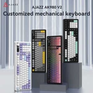 AJAZZ AK980 V2 Three-mode Wired Mechanical Keyboard Hot-swappable Gasket RGB Low-noise Ergonomic Office Gaming Keyboard AJAZZ AK980 V2 Three-mode Wired Mechanical Keyboard Hot-swappable Gasket RGB Low-noise Ergonomic Office Gaming Keyboard