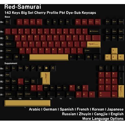 Jaycomia GMK Red Samurai Keycaps Korean Spanish Pbt Cherry Profile 143 Keys French German Arabic Russian Japanese For mechanical keyboard Jaycomia GMK Red Samurai Keycaps Korean Spanish Pbt Cherry Profile 143 Keys French German Arabic Russian Japanese For mechanical keyboard