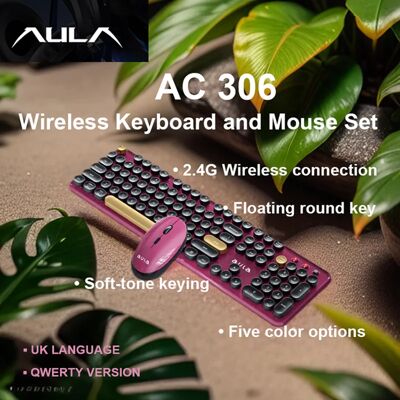 AULA AC306 Wireless Keyboard and Mouse Combo Retro Round Key Cap Full-size 104-key Laptop for Office Entertainment AULA AC306 Wireless Keyboard and Mouse Combo Retro Round Key Cap Full-size 104-key Laptop for Office Entertainment