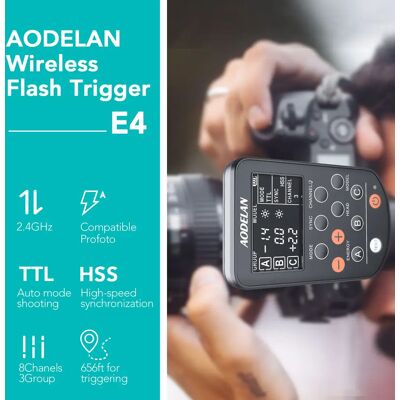 AODELAN E4 TTL Wireless Flash Trigger for Profoto A1, A1X, B2, B10, B1X, D1, D2, Pro-10; Replaces Profoto Air TTL Remote AODELAN E4 TTL Wireless Flash Trigger for Profoto A1, A1X, B2, B10, B1X, D1, D2, Pro-10; Replaces Profoto Air TTL Remote