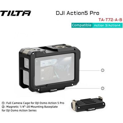 TILTA For DJI Osmo Action 5 Pro/4/3 Full Camera Cage with Cold shoe Enables Quick Battery Swaps TA-T72-A TILTA For DJI Osmo Action 5 Pro/4/3 Full Camera Cage with Cold shoe Enables Quick Battery Swaps TA-T72-A