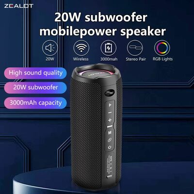 Zealot S49 Pro 20W Wireless Speaker,RGB Light Wireless Hifi Sound quality, Bass Boost,Dual Pairing,3000mAh Battery. Zealot S49 Pro 20W Wireless Speaker,RGB Light Wireless Hifi Sound quality, Bass Boost,Dual Pairing,3000mAh Battery.