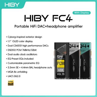 HiBy FC4 HiFi USB DAC Headphone Amplifier Dual CS43131 AB1565 Decoder PCM768 DSD512 3.5/4.4mm Output for Android iOS Mac Win10 HiBy FC4 HiFi USB DAC Headphone Amplifier Dual CS43131 AB1565 Decoder PCM768 DSD512 3.5/4.4mm Output for Android iOS Mac Win10