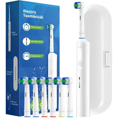 NONE Smart Rotating Electric Toothbrush, Round Head Rechargeable Electric Toothbrush with 6 Heads, Compatible with Oral B Brush Heads NONE Smart Rotating Electric Toothbrush, Round Head Rechargeable Electric Toothbrush with 6 Heads, Compatible with Oral B Brush Heads