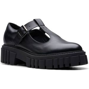 Clarks Page T Bar Black leather Womens loafers 7868-34D in a Plain Leather in Size 6 Clarks Page T Bar Black leather Womens loafers 7868-34D in a Plain Leather in Size 6
