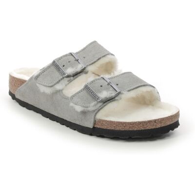 Birkenstock Arizona Fur W LIGHT GREY SUEDE Womens slipper mules 101740303 in a Plain Suede Leather in Size 39 Birkenstock Arizona Fur W LIGHT GREY SUEDE Womens slipper mules 101740303 in a Plain Suede Leather in Size 39