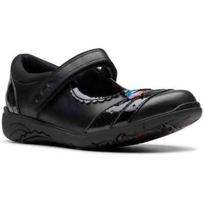 Clarks Relda Spark Mj Black leather Kids girls school shoes 7831-46F in a Plain Leather in Size 12.5 Clarks Relda Spark Mj Black leather Kids girls school shoes 7831-46F in a Plain Leather in Size 12.5