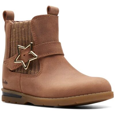 Clarks Dabi Star T Tan Leather Kids Toddler Girls Boots 7489-46F in a Plain Leather in Size 4.5 Clarks Dabi Star T Tan Leather Kids Toddler Girls Boots 7489-46F in a Plain Leather in Size 4.5