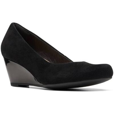 Clarks Flores Tulip Black suede Womens Wedge Heels 7515-44D in a Plain Suede Leather in Size 6.5 Clarks Flores Tulip Black suede Womens Wedge Heels 7515-44D in a Plain Suede Leather in Size 6.5