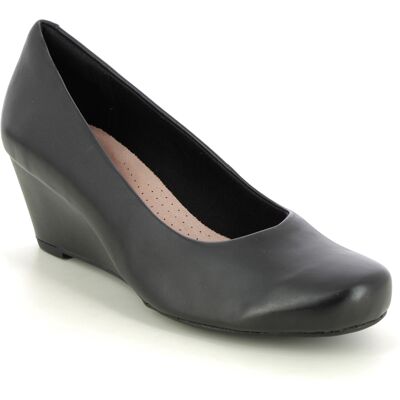 Clarks Flores Tulip Black leather Womens Wedge Heels 3011-75E in a Plain Leather in Size 5 Clarks Flores Tulip Black leather Womens Wedge Heels 3011-75E in a Plain Leather in Size 5