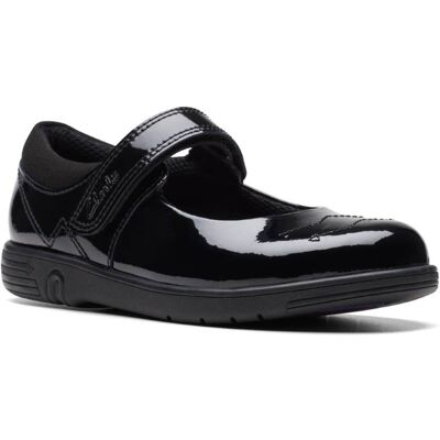 Clarks Jazzy Jig K Mary Jane Black patent Kids girls school shoes 7530-86F in a Plain Leather in Size 10 Clarks Jazzy Jig K Mary Jane Black patent Kids girls school shoes 7530-86F in a Plain Leather in Size 10
