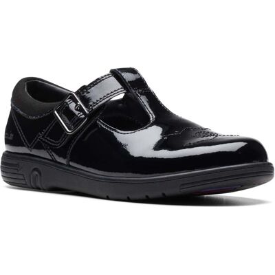 Clarks Jazzy Tap T Bar Black patent Kids girls school shoes 7530-76F in a Plain Leather in Size 12.5 Clarks Jazzy Tap T Bar Black patent Kids girls school shoes 7530-76F in a Plain Leather in Size 12.5