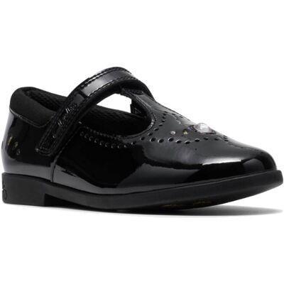 Clarks Lock Wish T Bar Black patent Kids Girls Casual Shoes 8946-96F in a Plain Patent Leather in Size 8.5 Clarks Lock Wish T Bar Black patent Kids Girls Casual Shoes 8946-96F in a Plain Patent Leather in Size 8.5