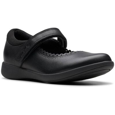 Clarks Etch Pure Mj Black leather Kids girls school shoes 7919-46F in a Plain Leather in Size 1.5 Clarks Etch Pure Mj Black leather Kids girls school shoes 7919-46F in a Plain Leather in Size 1.5