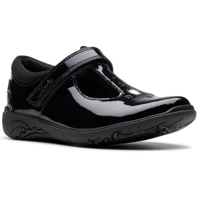 Clarks Relda Gem T Bar Black patent Kids girls school shoes 7831-76F in a Plain Coated Leather in Size 11.5 Clarks Relda Gem T Bar Black patent Kids girls school shoes 7831-76F in a Plain Coated Leather in Size 11.5