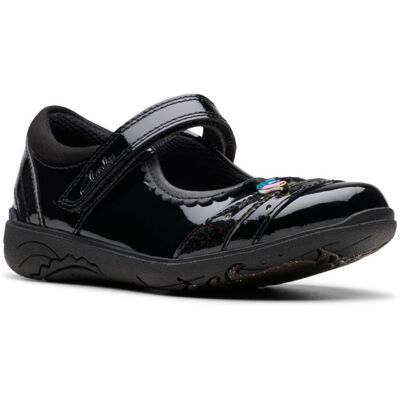 Clarks Relda Spark Mj Black patent Kids girls school shoes 7831-56F in a Plain Coated Leather in Size 13 Clarks Relda Spark Mj Black patent Kids girls school shoes 7831-56F in a Plain Coated Leather in Size 13