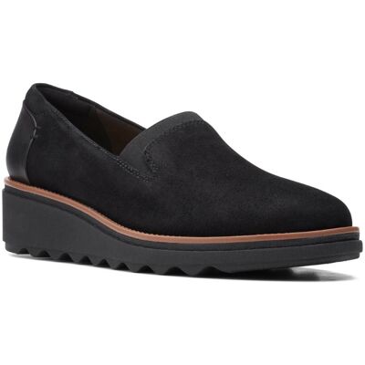 Clarks Sharon Dolly Black suede Womens Wedge Heels 5581-94D in a Plain Suede in Size 7 Clarks Sharon Dolly Black suede Womens Wedge Heels 5581-94D in a Plain Suede in Size 7