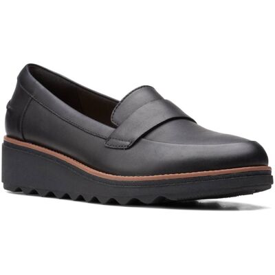 Clarks Sharon Gracie Black leather Wedge Heels 5681-65E in a Plain Leather in Size 6.5 Clarks Sharon Gracie Black leather Wedge Heels 5681-65E in a Plain Leather in Size 6.5